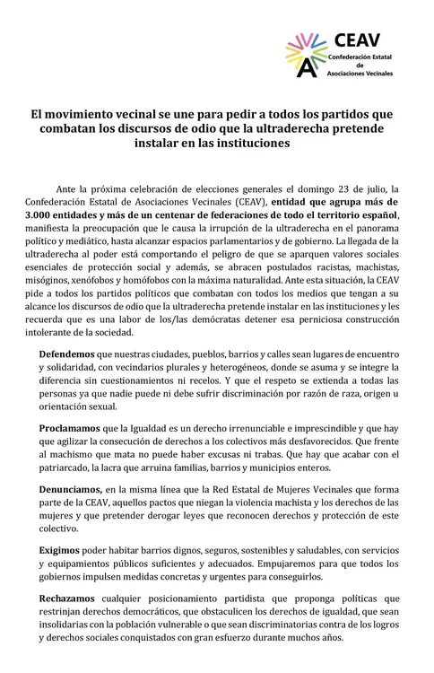 COMUNICADO DE CEAV elecciones 23J -1