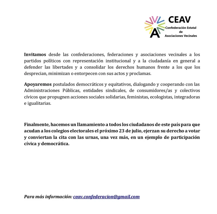 COMUNICADO DE CEAV elecciones 23J -2