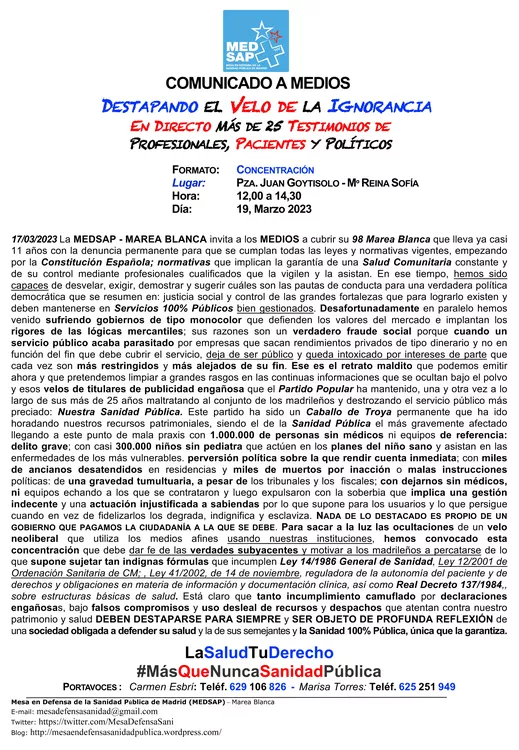 COMUNICADO MEDIOS - 98 Marea Blanca